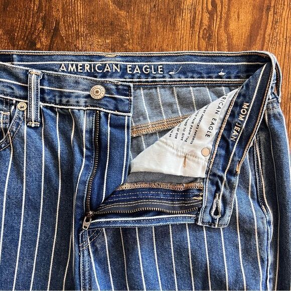 American Eagle Medium Wash Striped High Rise Mom Jeans - Picture 5 of 9